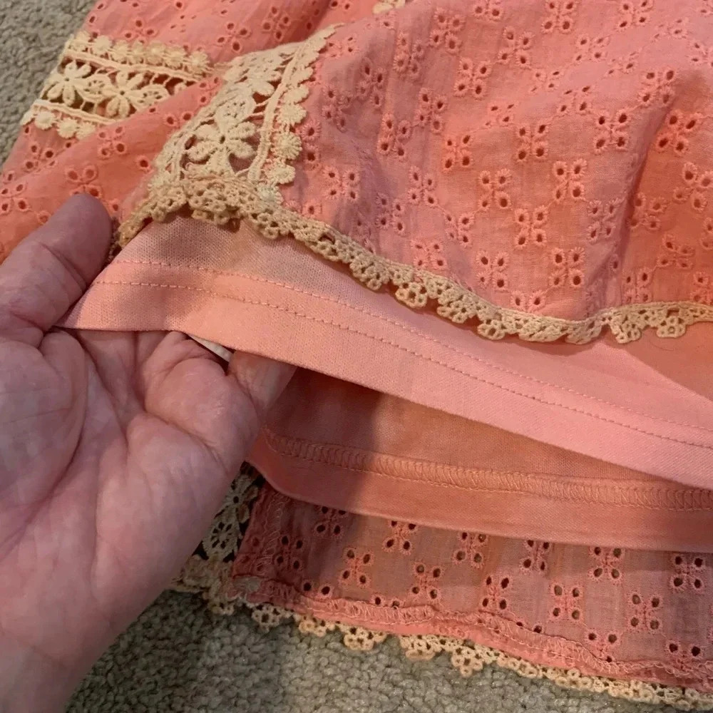 Boho Coral and Cream Eyelet Mini Sundress size S - Picture 2 of 8